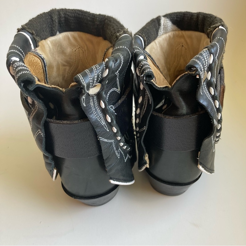 Canty Dan Post Black Leather & Textile Boho Short Ankle Western Cowboy Boots 7.5 - Picture 11 of 16